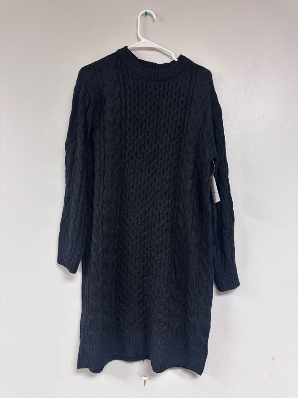 Time and Tru Black Cable Knit Long Sleeve Sweater Dress
